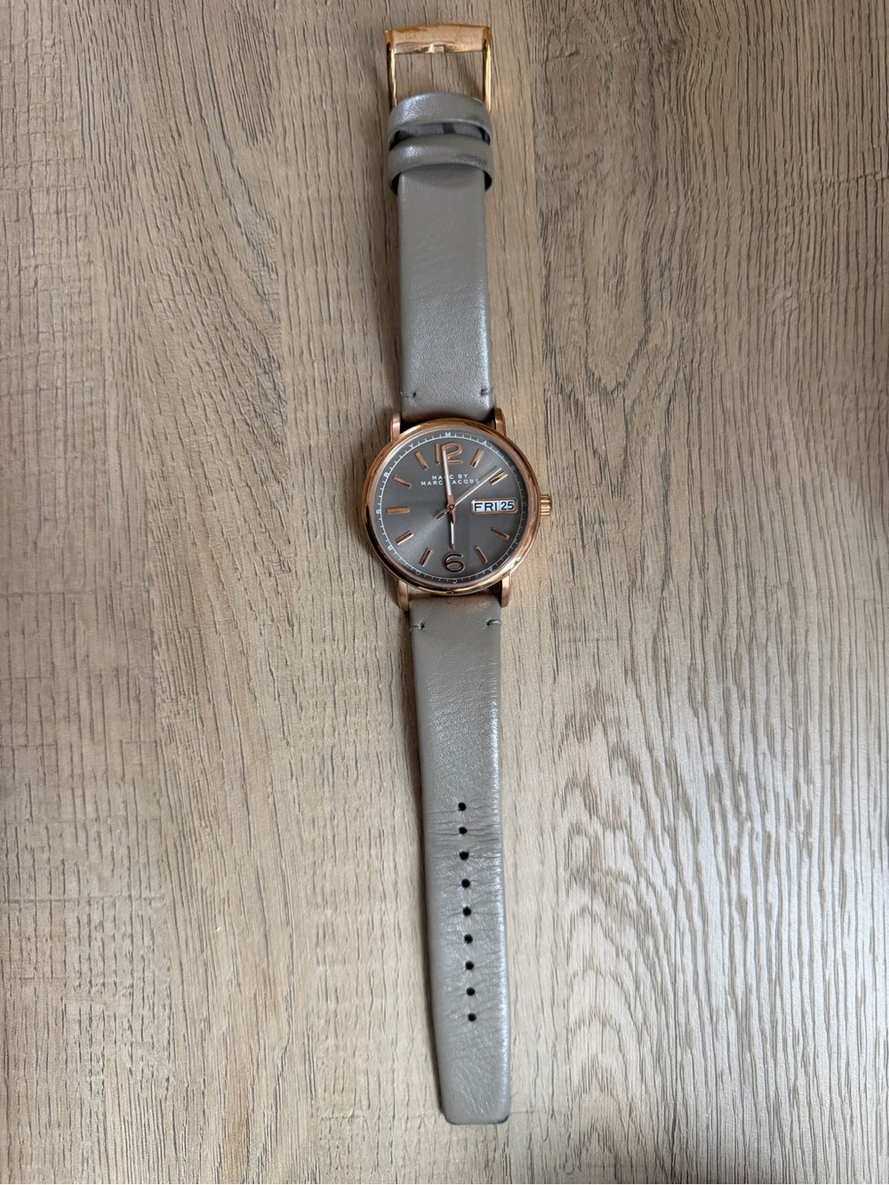 Marc Jacobs Taupe Leather Strap Watch with Rose Gold Case